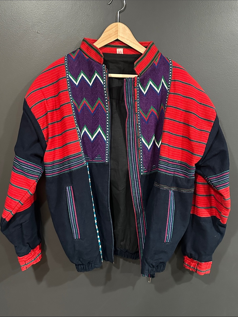 Women’s Navy & Red Patterned Bomber Jacket